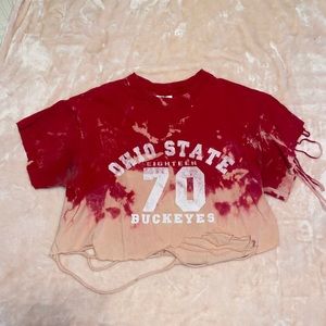 Red acid wash Ohio State Game Day Cropped Shirt